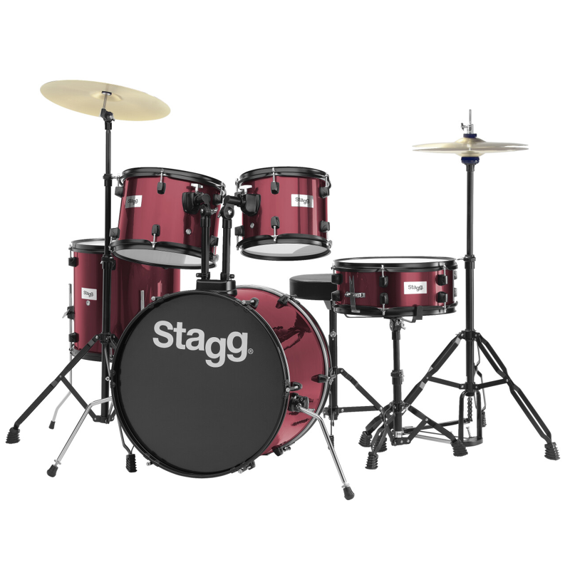 Picture of Stagg TIM122WR | 5 Piece Drum Kit with Cymbals & Throne (Wine Red)