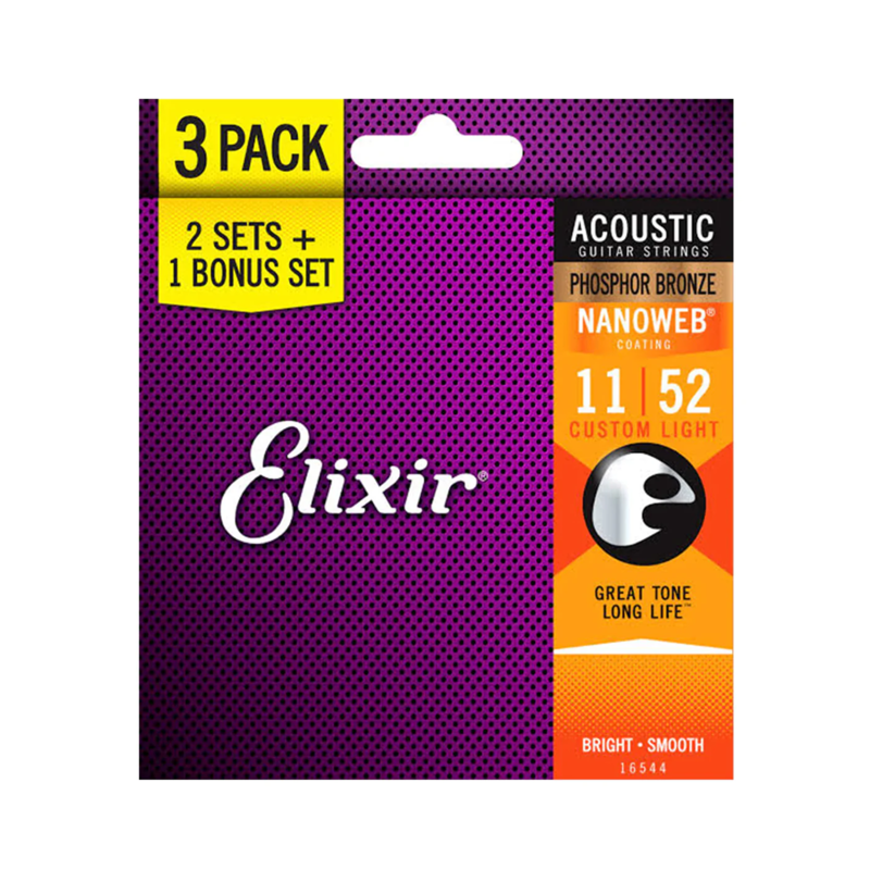 Elixir 16544 | 11-52 Acoustic Guitar Strings (3-Pack)