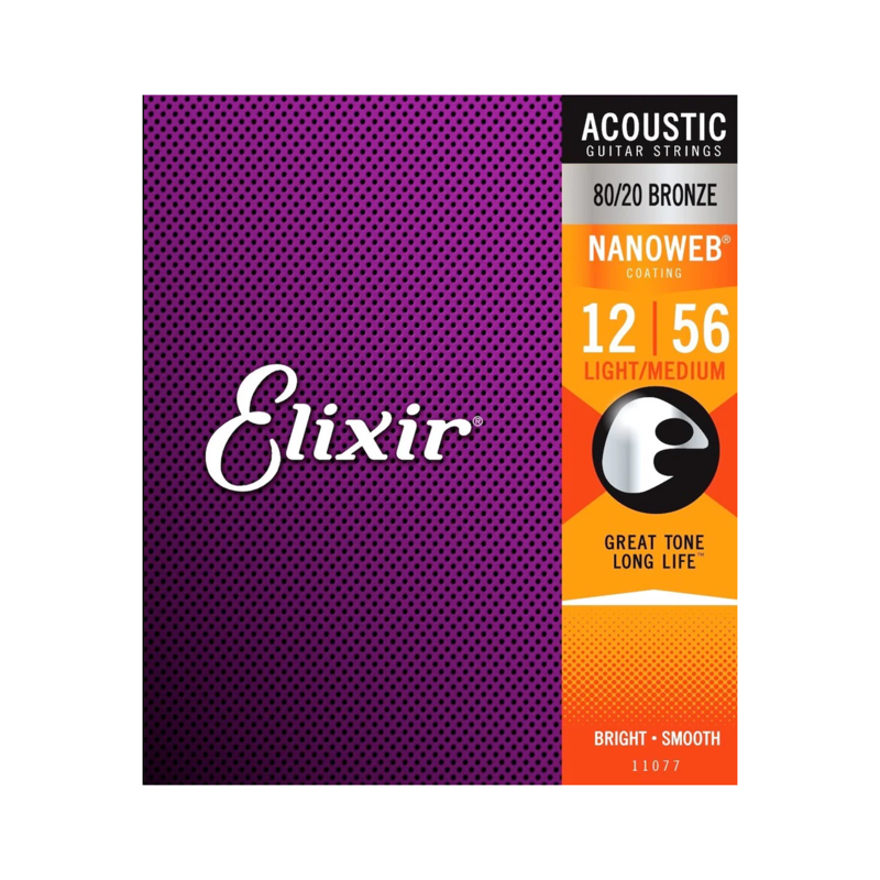 Elixir 11077 | 12-56 80/20 Bronze Acoustic Guitar Strings (Nanoweb)