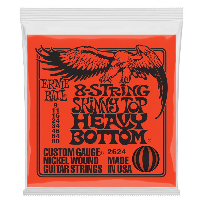 Ernie Ball 2624 | Skinny Top Heavy Bottom Slinky Nickel Wound 8-String Electric Guitar Strings (Gauge 9-80)