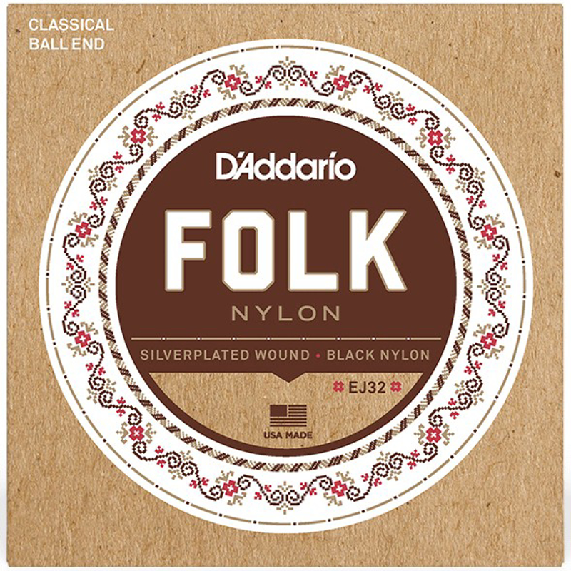 D'Addario EJ32 | Normal Tension Ball End Silver-Wound/Black Nylon Classical Guitar Strings